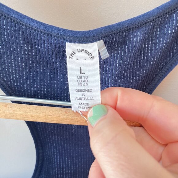 The Upside Circular Knit Raf Dress Racerback Tank Dress L Dark Navy & Light Blue - Picture 2 of 6